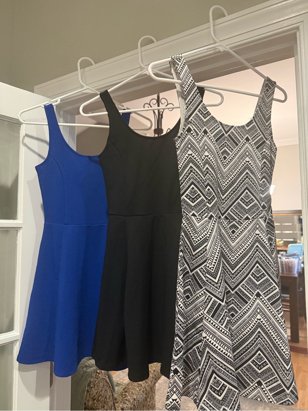 H&M Black, Royal Blue & Black-White Geo Pattern Sleeveless Fit-and-Flare Dresses